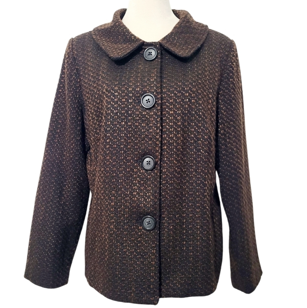 Briggs New York Women’s Brown Tweed Jacket Coat Size 14 Lined Button Front - Picture 2 of 14